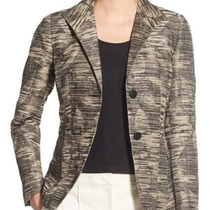 Lafayette 148 Tan Black Abstract Floral Lightweight Blazer